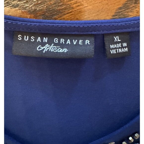 Susan Graver Artisan Top Size XL  Blue Beaded V Neck 3/4 Sleeve Tunic Blouse - Picture 7 of 15